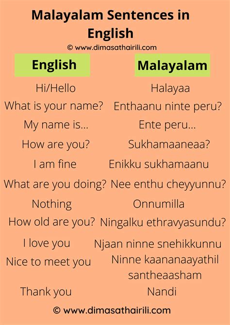 56 Basic Malayalam Words and Phrases (English to Malayalam).